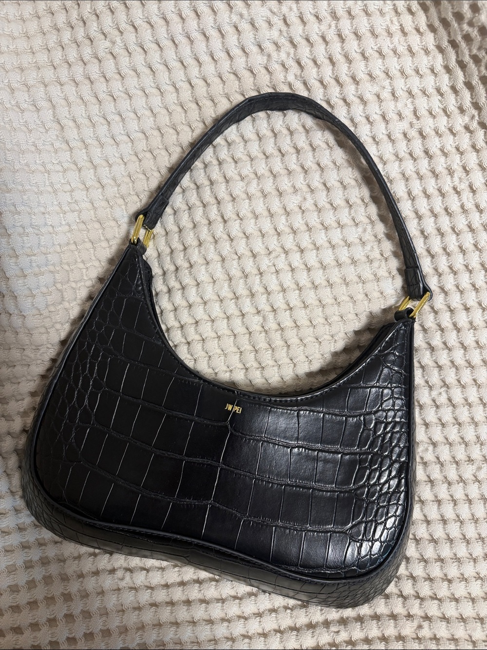 JW PEI Black Croc-Embossed Shoulder Hobo Bag